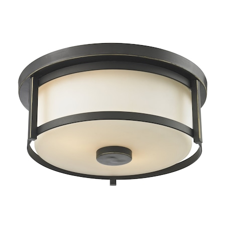 Z-Lite Savannah 2 Light Flush Mount, Olde Bronze & Matte Opal 413F11
